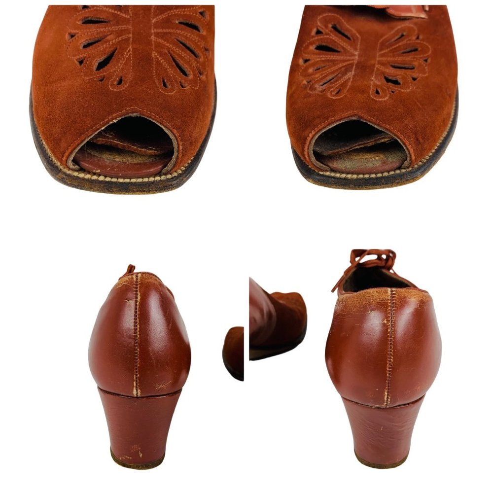 Vintage 1930s Rust Heels Easi-Gait Brown Lace Up Oxfords - Picture 10 of 10